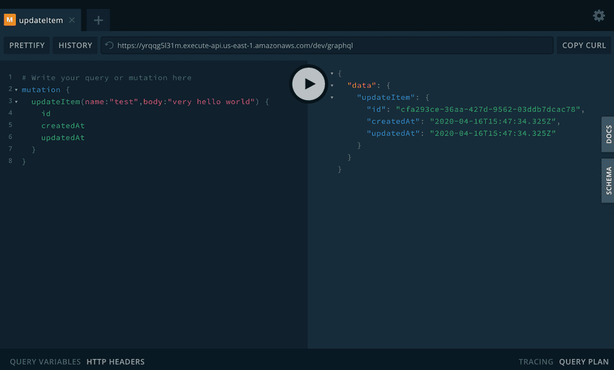 Example create mutation from server below